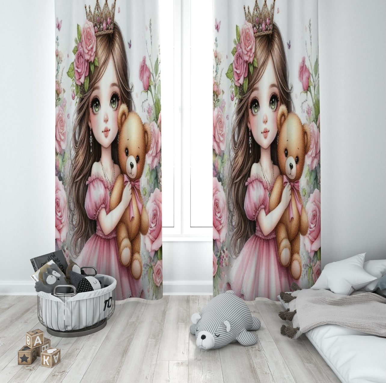 پرده دخترانه طرح پرنسس و تدی